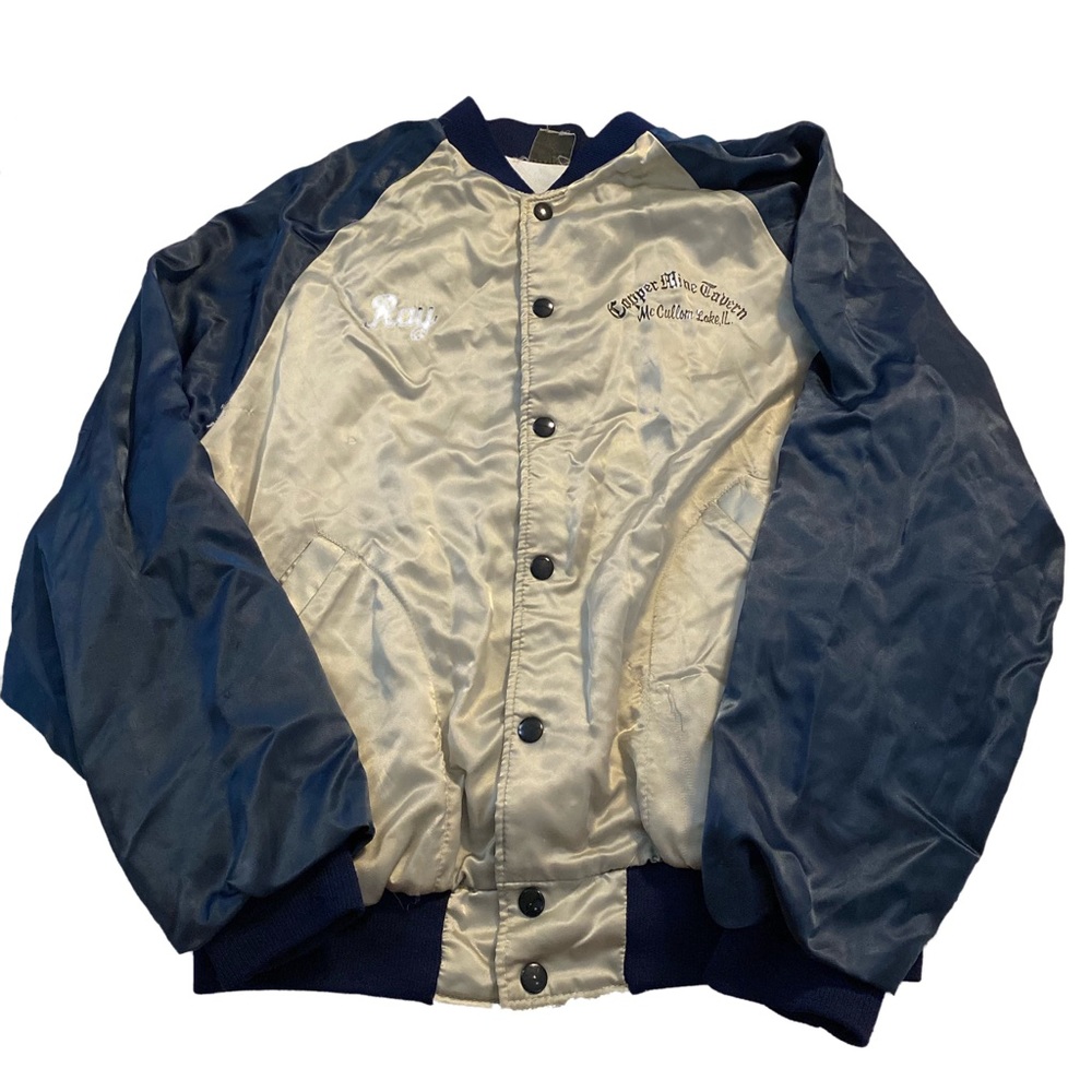 1970’s 80’s Silver Blue Satin Jacket Tavern Sz L
